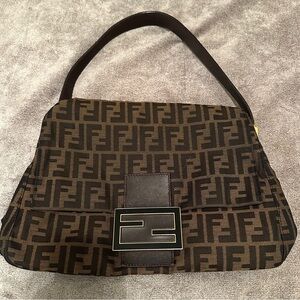 FENDI Zucca Mama Baguette Vintage Shoulder Bag Made in Italy Authentic